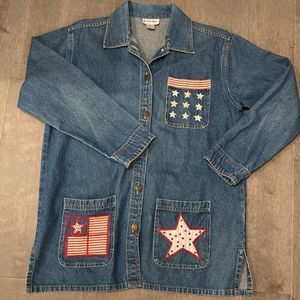 Vintage Michelle Louise USA Patriotic Denim Shacket Oversized Shirt Size Medium